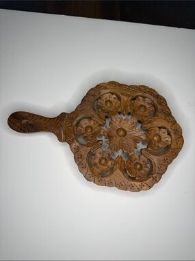 Vintage Archana Handicrafts Hand-Carved Wooden Decorative Trivet - Made in India